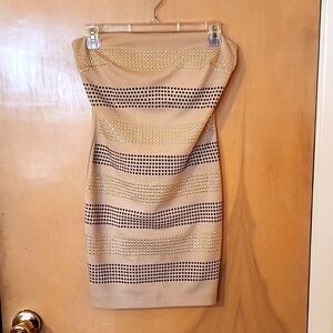 Cut,strapless beige dress with black and gold studss size s